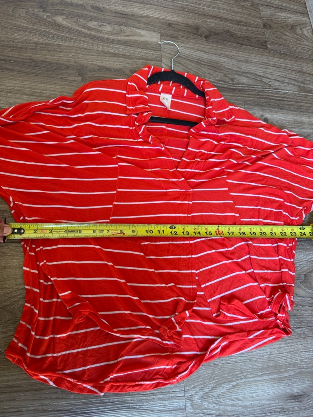 Free People We The Free Cant Fool Me Red Striped V-Neck Oversized Top - Picture 11 of 12